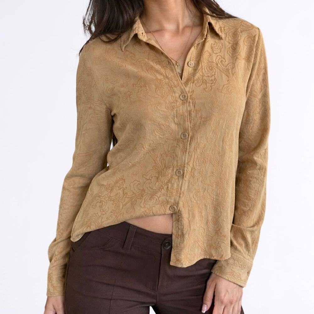 Vintage Studio Works Petite Floral Faux Suede Button Shirt PM